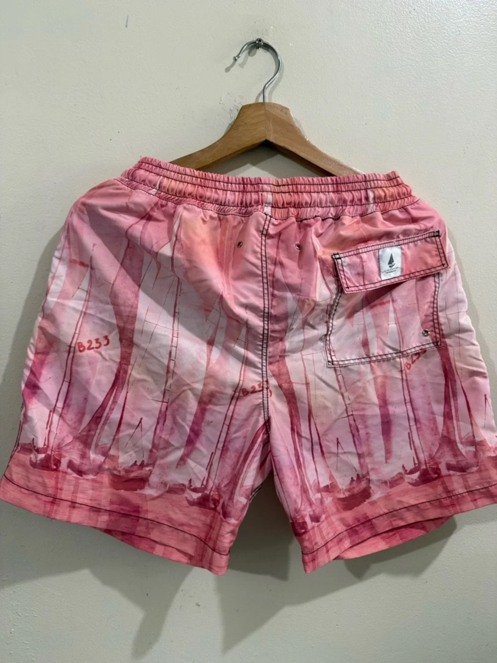 velero  SWIMWEAR Men's Pink Printed Athletic Drawstring Swim Shorts
